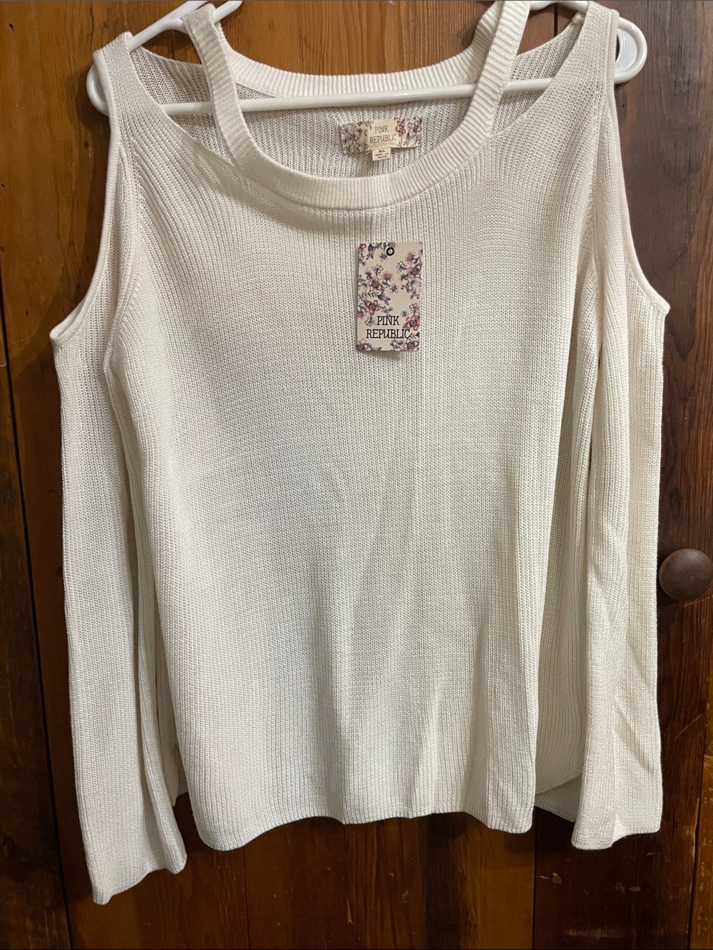 Pink Republic Cream Cold-Shoulder Knit Sweater